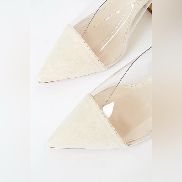 Lulu's Cream and Clear wooden Block Heel Mules - Picture 4 of 8